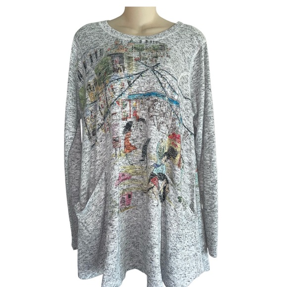 Inoah Wearable Art Tunic Top 3/4 Sleeve Asymmetric Hem Crew Neck Size Medium - Picture 10 of 10